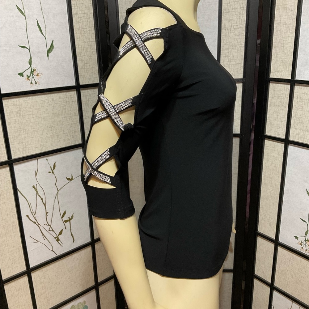 Joseph Ribkoff Cold Shoulder Top with Rhinestone Embellishment - Picture 3 of 9